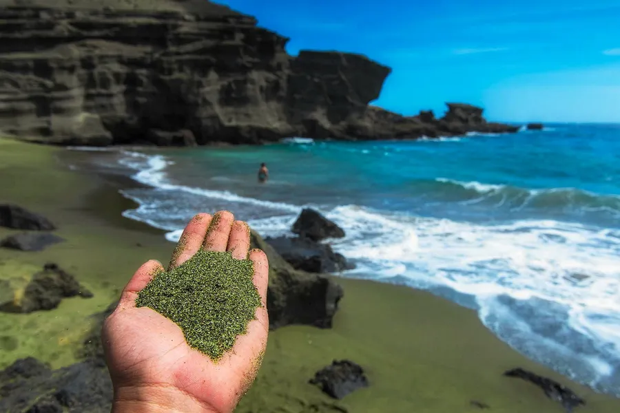 An olivine-rich green-sand beach in Hawaii.