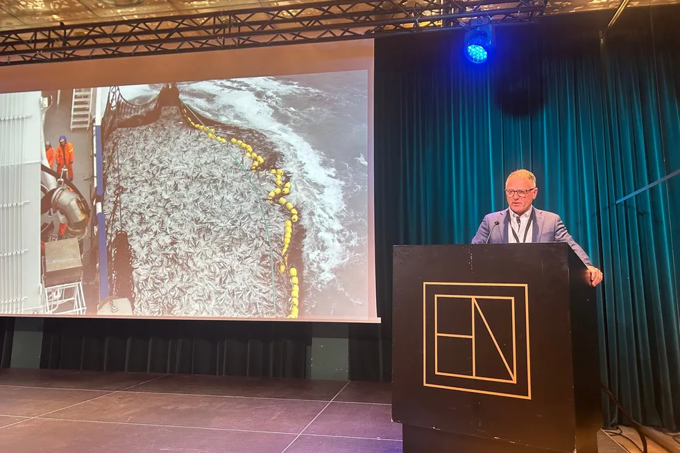 Kristian Sandtorv, styreleder i Pelagisk forening under årsmøtet deres 29. april 2025.