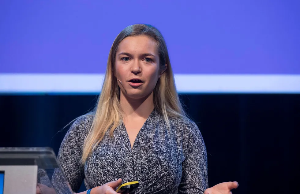 Mathilde Tybring-Gjedde (H) holder tale på Høyres valgkampforbredelser i fjor.