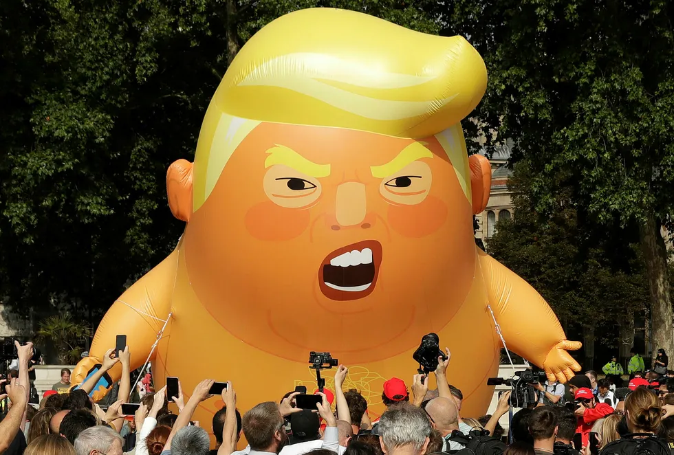 USAs president Donald Trump, her i oppblåsbar versjon i London, viser hvordan en verden uten internasjonalt samarbeid og regelverk ser ut.