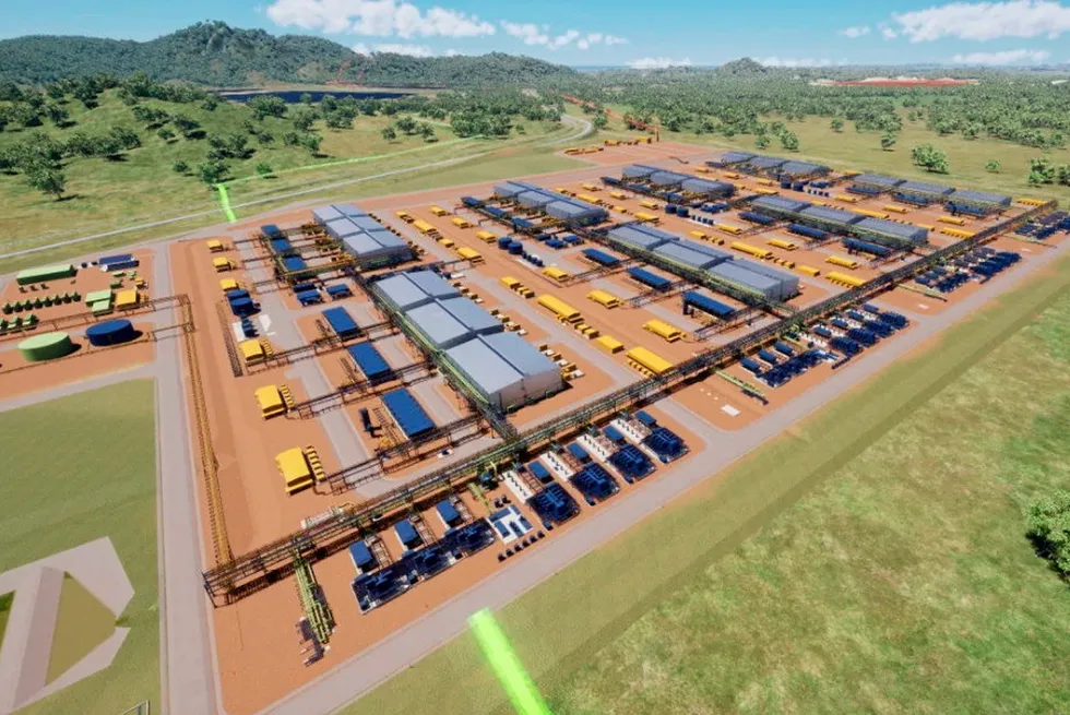 A computer-generated rendering of the CQ-H2 hydrogen production plant in Queensland, Australia.