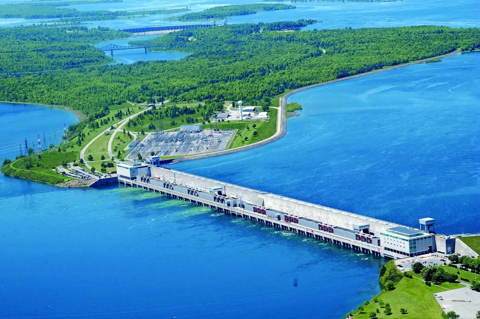 An aerial view of the St Lawrence hydropower plant that will supply the green power to the hydrogen project.