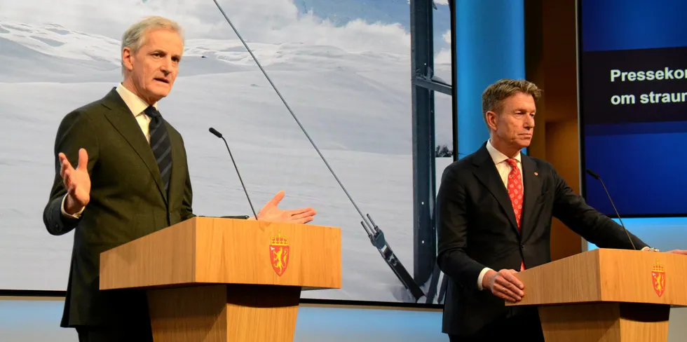 Statsminister Jonas Gahr Støre og olje- og energiminister Terje Aasland.