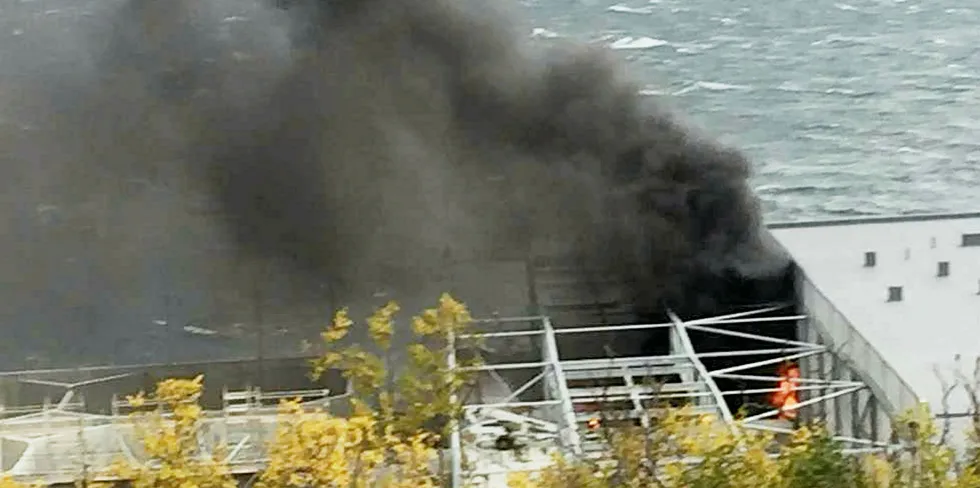 Fire at Mowi's smolt facility in Skjervøy, Norway.