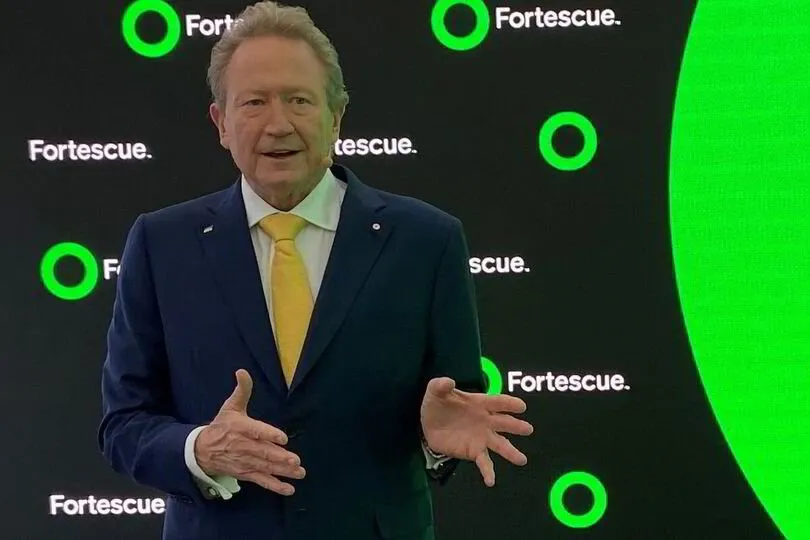 Fortescue chairman Andrew Forrest speaking aboard the Green Pioneer, the company's ammonia-powered vessel