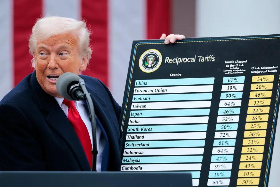 President Donald Trump announces global tariffs in Washington DC