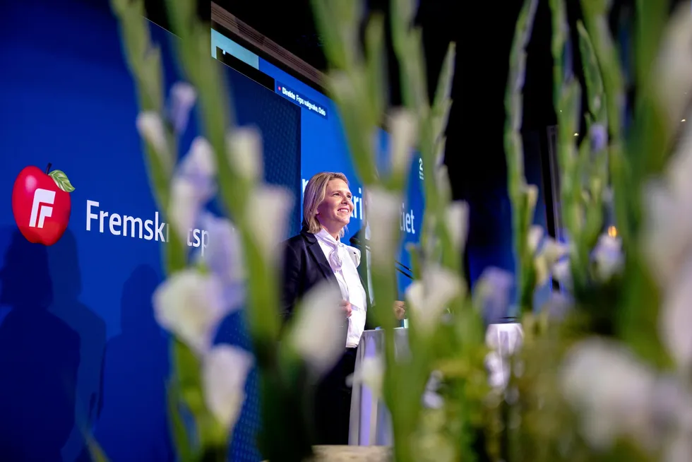 Frps valgvake. Sylvi Listhaug - leder i Frp.