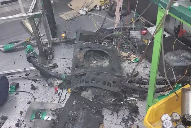 Aftermath of the explosion at a fuel cell lab that left five people with minor injuries
