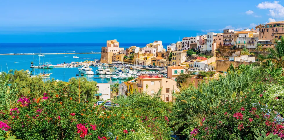 A view of the Sicilian port of Castellammare del Golfo in northwest Sicily.