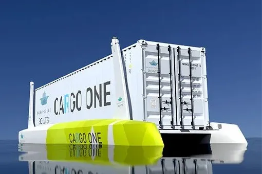 A computer-generated image of the Cargo One design for an autonomous hydrogen-powered boat