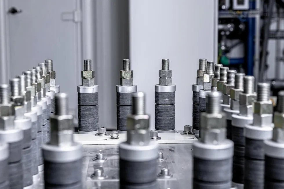 A close-up of PEM electrolyser stacks.