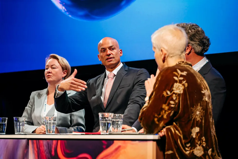 James Appathurai, NATO's acting assistant secretary general for innovation, hybrid and cyber, speaks at ONS 2024.
