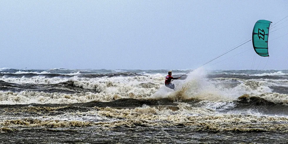 Kite surfer at Zandvoort beach on the coast of North Holland