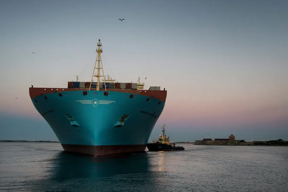 Presset på containertrafikken har presset ratene i været. Her er et Mærsk-skip på 400 meter lengde på vei inn til Göteborg havn.