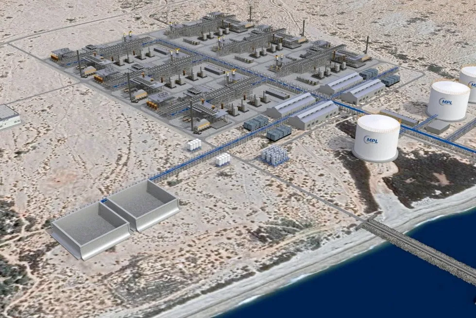 A Mexico Pacific illustration of its planned LNG export facility in Puerto Libertad, Mexico.