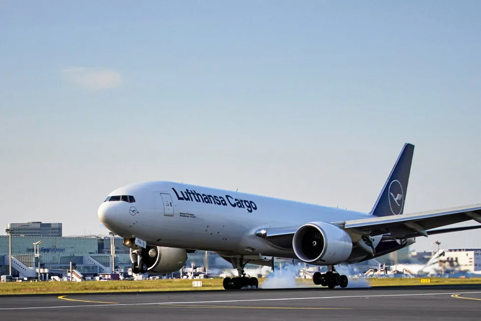 A Lufthansa Cargo aircraft.