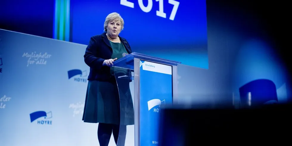 Statsminister Erna Solberg talte til landsmøtet på Gardermoen søndag. Foto: Ida von Hanno Bast.