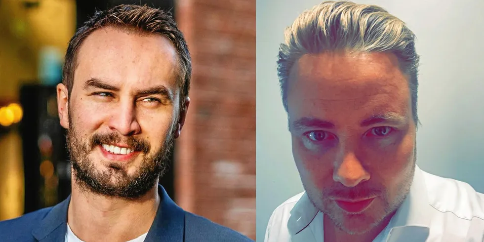 Stefan Manov i Nordlysenergi (til v) og Martin Gustafsson i Kilden Kraft.