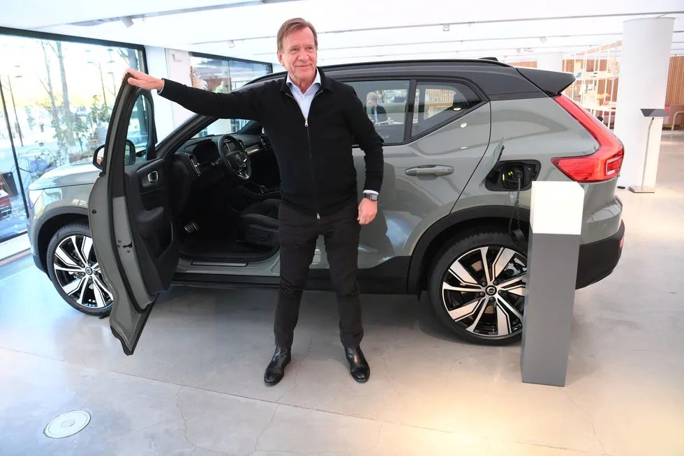 Volvo Cars-toppsjef Hakan Samuelsson under en presentasjon av Volvo XC40 Recharge, en plugin hybrid suv, i Stockholm 18. oktober 2021.