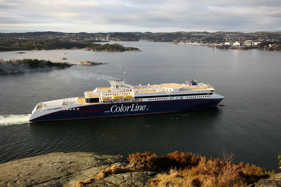 Color Lines passasjerferge Superspeed 1, ved ankomst Kristiansand fra Hirtshals.
