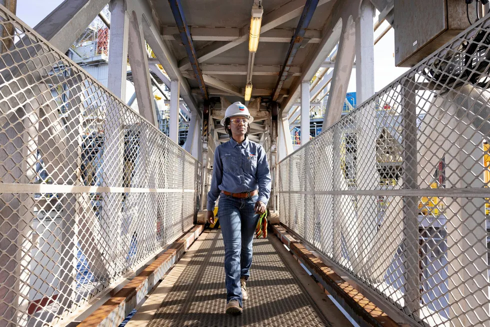 A worker at Chevron's Anchor project, which was brought online last year.