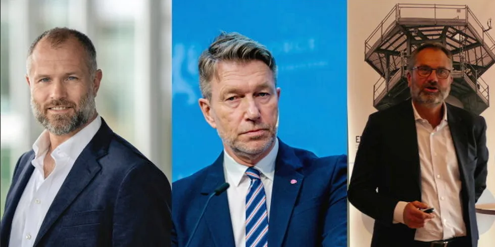 Sebastian Bringsværd, AOW, olje- og energiminister Terje Aasland og Harald Dirdal i Norseman.