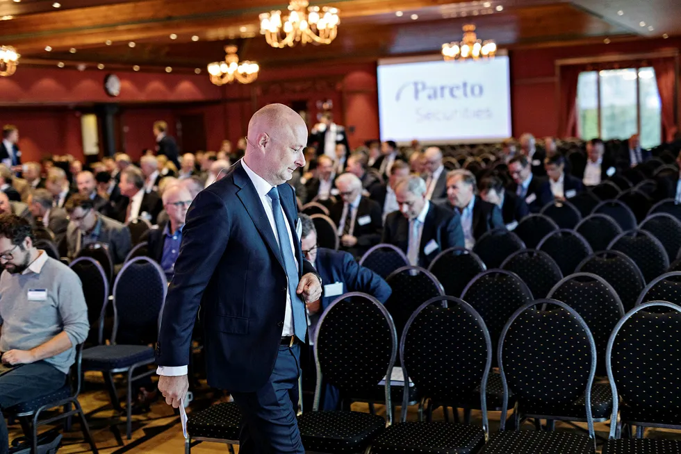 Ole Henrik Bjørge er toppsjef i finanshuset Pareto, som nå står sentralt i en ni uker lang Økokrim-sak for Oslo tingrett. Her er Bjørge på Pareto-konferansen på Holmenkollen Park Hotel i september.