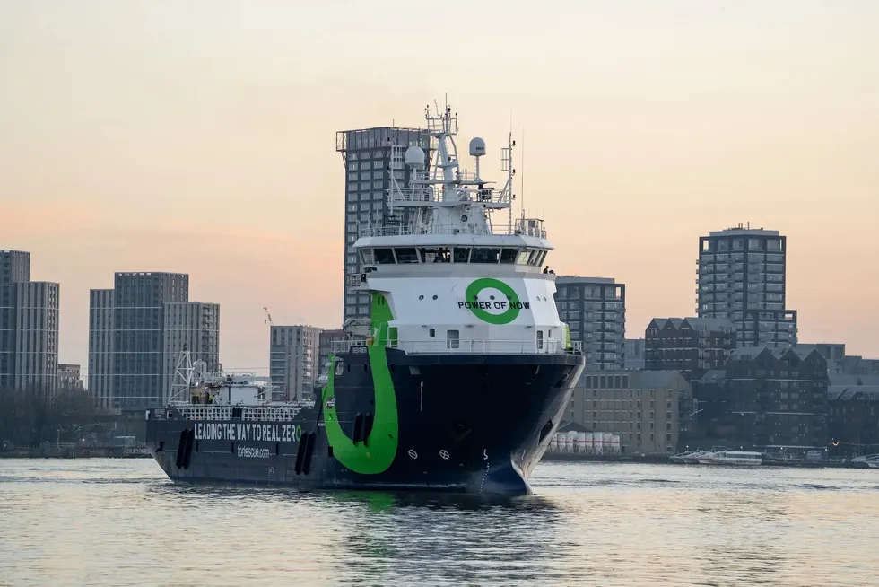 Fortescue's Green Pioneer ammonia-fuelled vessel in London