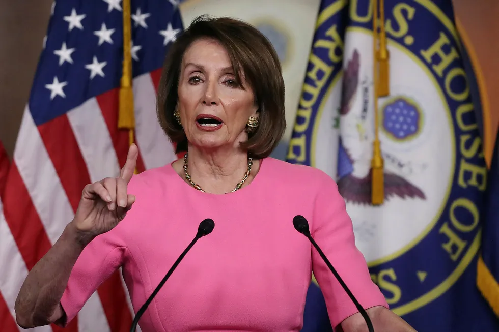 Nancy Pelosi på den ukentlige pressekonferansen på Capitol Hill i Washington torsdag.