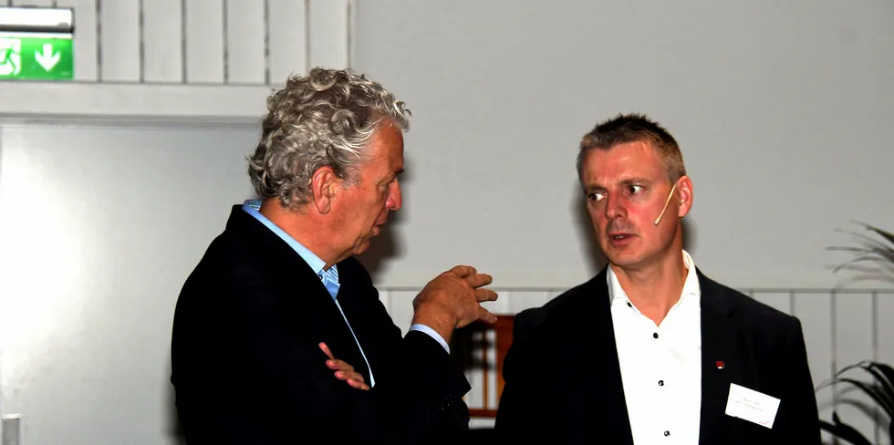 Auke Lont (t.v.) går snart av som konsernsjef i Statnett. Med seg ut døra får han en hilsen fra NVE-sjef Kjetil Lund som kan tolkes som at Statnett burde vært drevet mer effektivt.