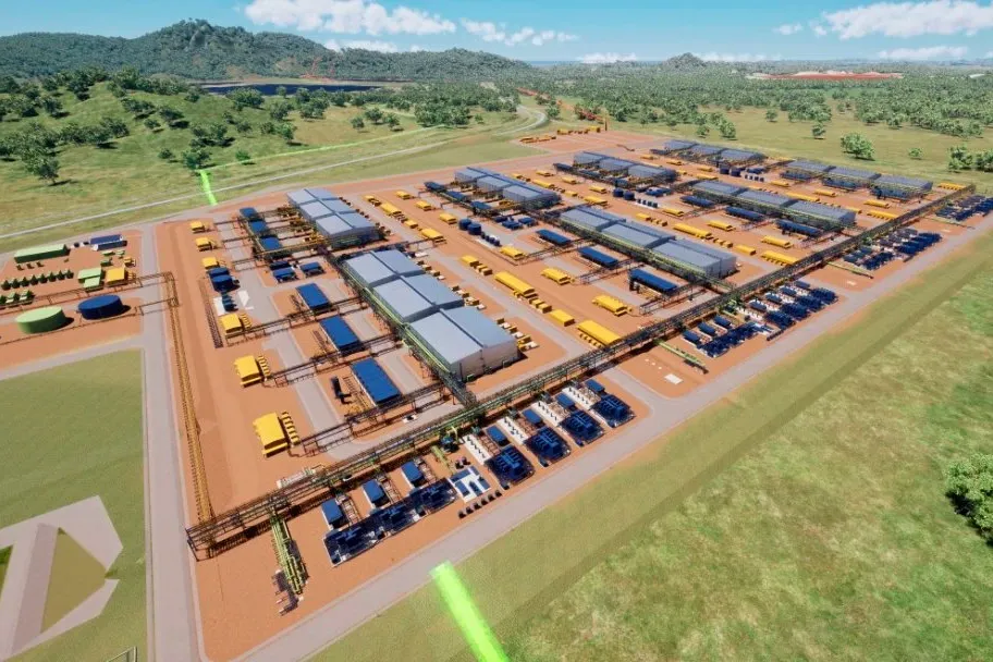 A computer-generated rendering of the CQ-H2 hydrogen production plant in Queensland, Australia.