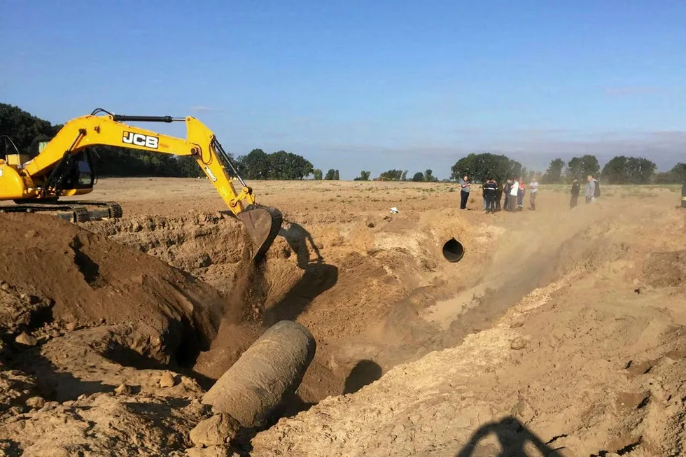 Aftermath: accident site of the exploded segment of a gas pipeline near the Chabany village in Ukraine on 15 September