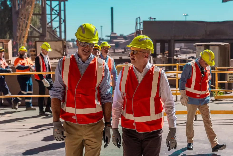 Australian prime minister Anthony Albanese and South Australian premier Peter Malinauskas visit the Whyalla site