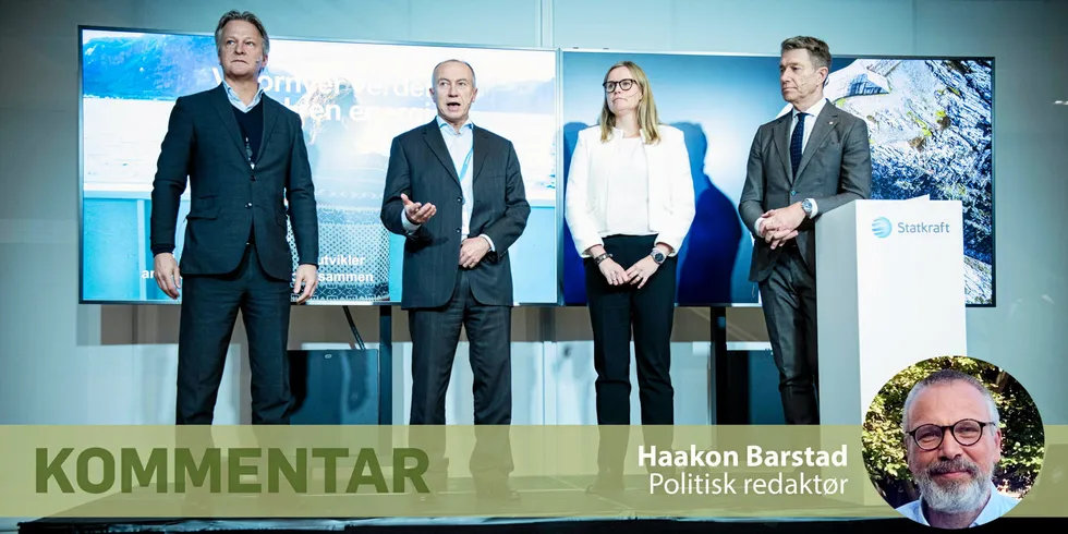 Løypemeldingen fra Statkraft ble lagt frem av kommunikasjonsdirektør Claus Sonberg, konsernsjef Christian Rynning-Tønnesen, konserndirektør Birgitte Ringstad Vartdal og energiminister Terje Aasland.