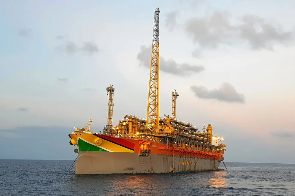 The Liza Destiny FPSO offshore Guyana where it is deployed on the prolific Stabroek block.