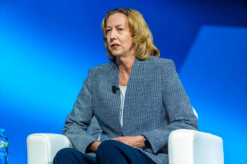 Woodside Energy chief executive, Meg O'Neill, speaks at APPEA 2023 in Adelaide, Australia.