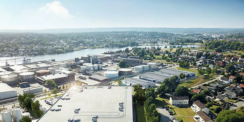 Slik skal anlegget i Fredrikstad se ut ferdig utbygget.Foto: Nordic Aquafarms