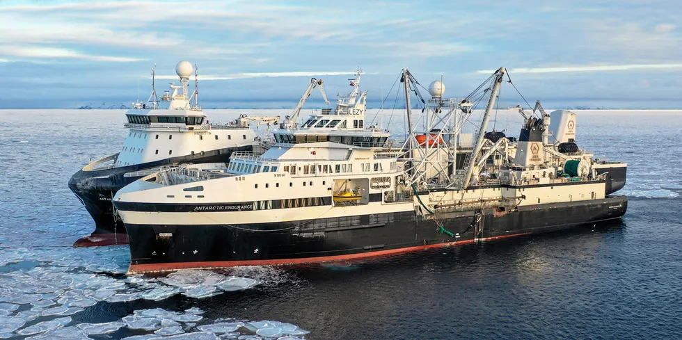 Aker Biomarine er den største aktøren på fangst av krepsdyret krill i Sørishavet. Selskapet har tre fangsfartøy, blant annet denne båten, «Antarctic Endurance».