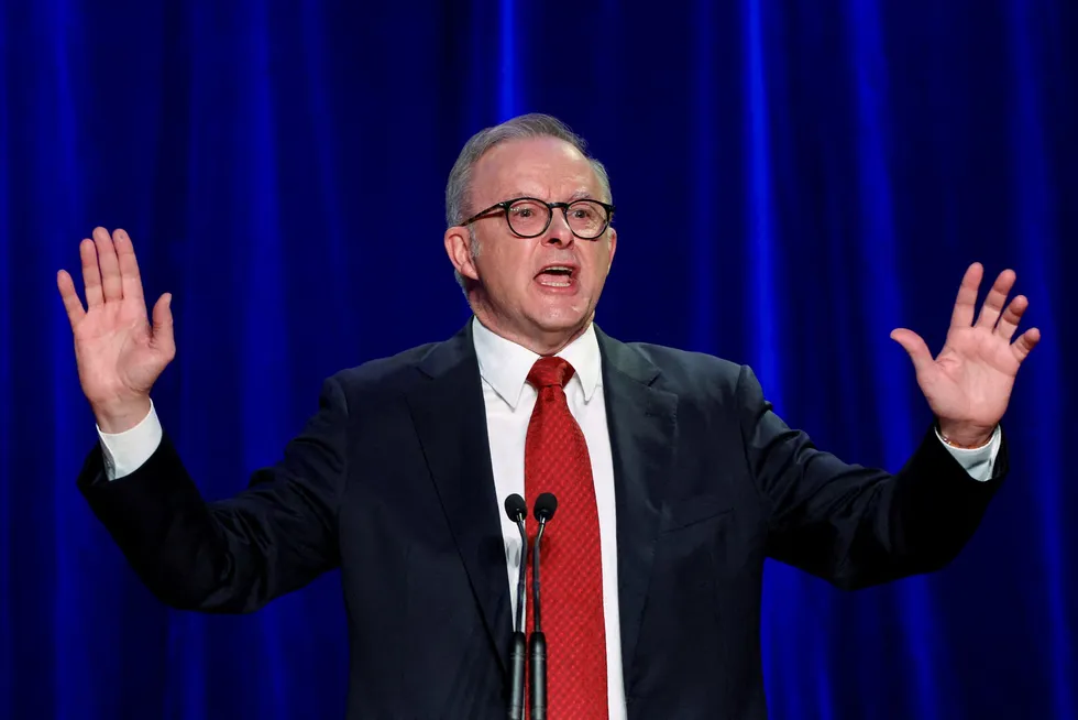 Australia's Prime Minister Anthony Albanese speaks at a Labor party election night event on 3 May 2025