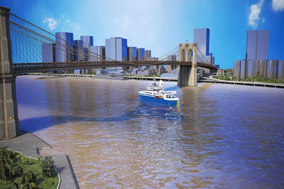 Plug-in: An artist's impression of a hybrid service operations vessel (SOV) operating out of South Brooklyn Marine Terminal.