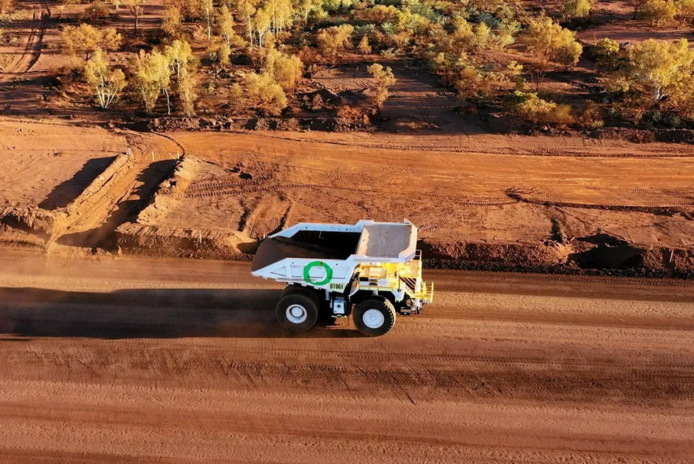 A zero-emissions haul truck being operated in the Pilbara region of Australia.