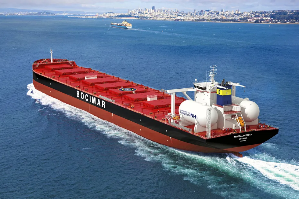 A rendering of one of CMB.Tech's planned ammonia-powered tanker vessels.
