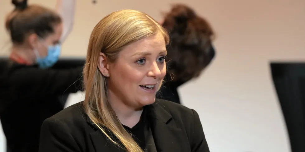 Olje- og energiminister Tina Bru på åpningen av NordLink-kabelen 27. mai 2021.