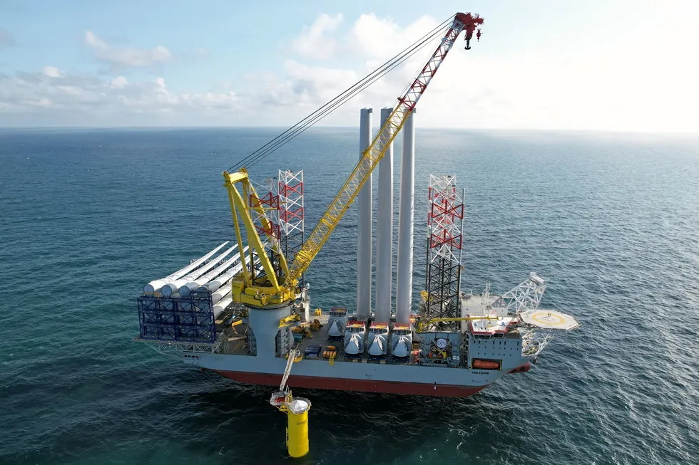 Jan de Nul installing turbine at giant Dogger Bank project in UK.