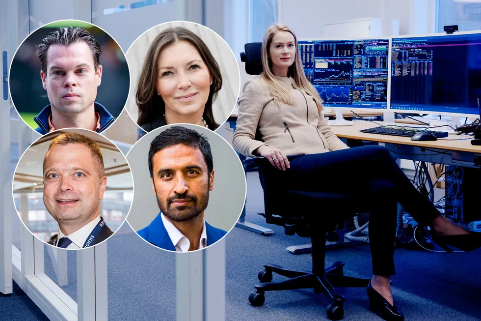 – I slike tilfeller kan det være fordelaktig å benytte seg av en stop-loss for å begrense eventuelle tap, sier forvalter Audhild Asheim Aabø (stort bilde). Innfelt fra venstre øverst: Thomas Nielsen og Pernille Skarstein Christensen. Innfelt fra venstre nederst: Harald Espedal og Shakeb Syed.