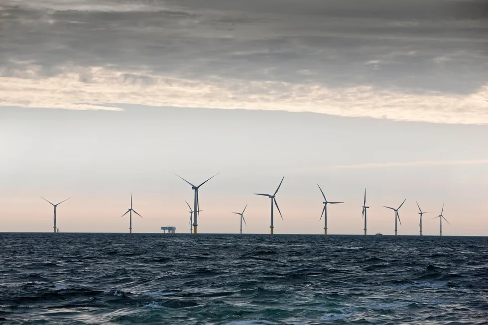 Vattenfall sin havvindpark Horns Rev 1 utenfor vestkysten av Jylland.