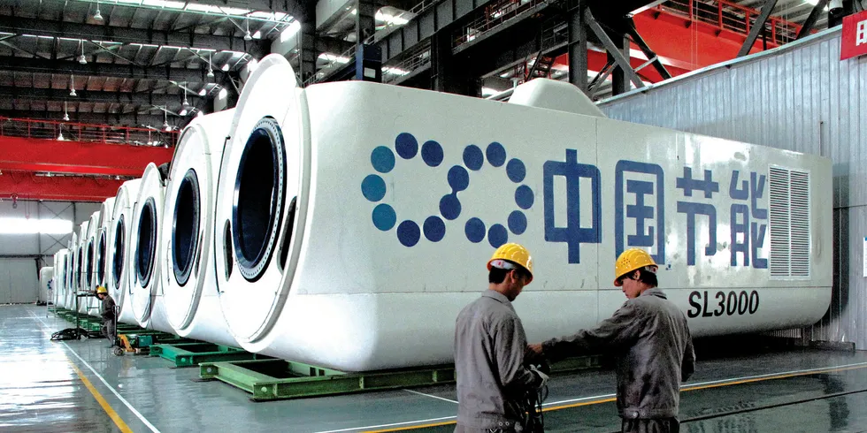 Nacelles for 3MW turbines at Sinovel's factory in Jiuquan, Gansu province.