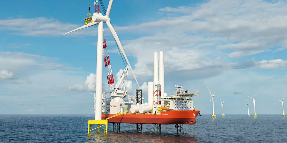 Ship designer GustoMSC's NG-16000X offshore wind installation vessel, which has been ordered by new market entrant Scorpio Bulkers.