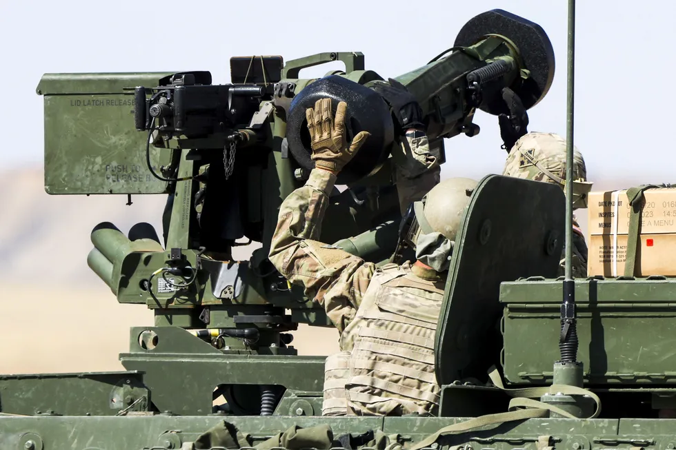 U.S. Army her med det fjernstyrte våpensystemet Javelin under øvelse i Fort Carson, Colorado.