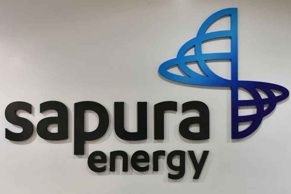 The logo of Sapura Energy is displayed at its headquarters in Kuala Lumpur, Malaysia.
